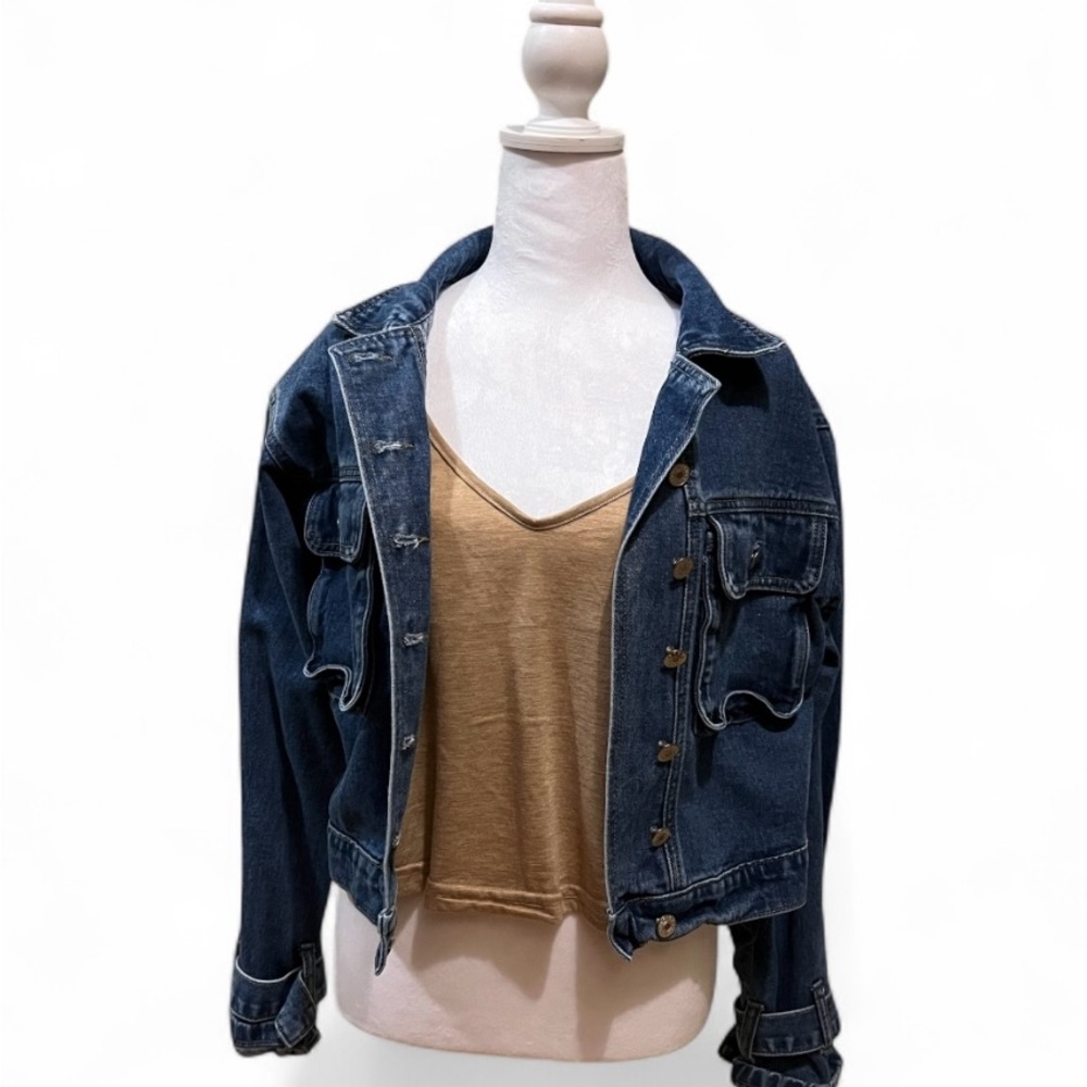 Denim Jacket with Eye Design and 'Good Vibes Only'